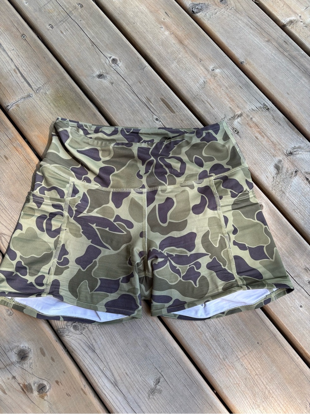 Billabong Women's Olive and Dark Green Camo Mid-Waist Athletic Shorts